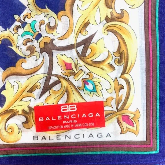New Balanciaga handkerchief 18 cotton white green red checker gold decorate(97